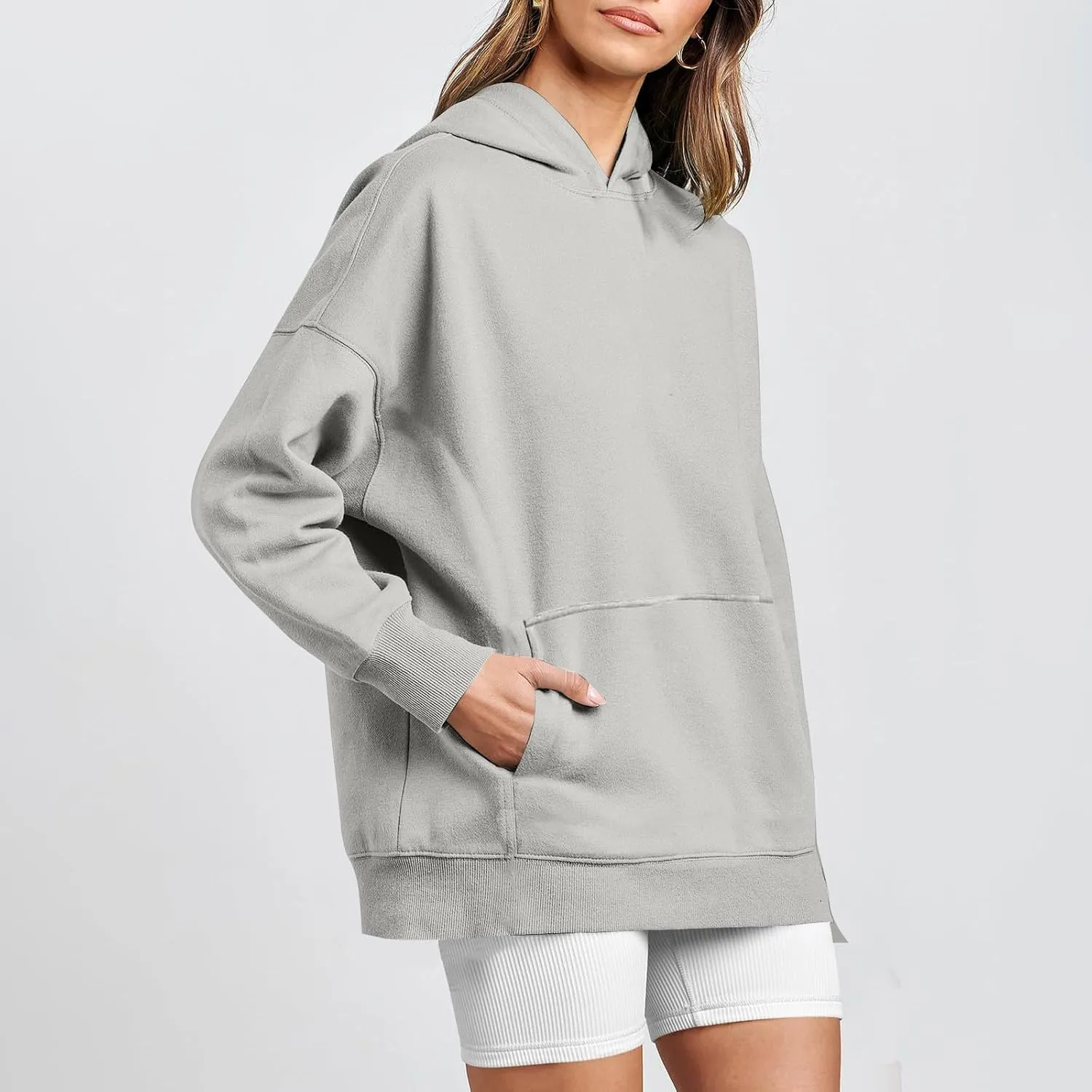 Hoodies for Women Oversized Sweatshirts Basic Hooded Neck Long Sleeve Shirts Lightweight Pullover Tops with Pocket