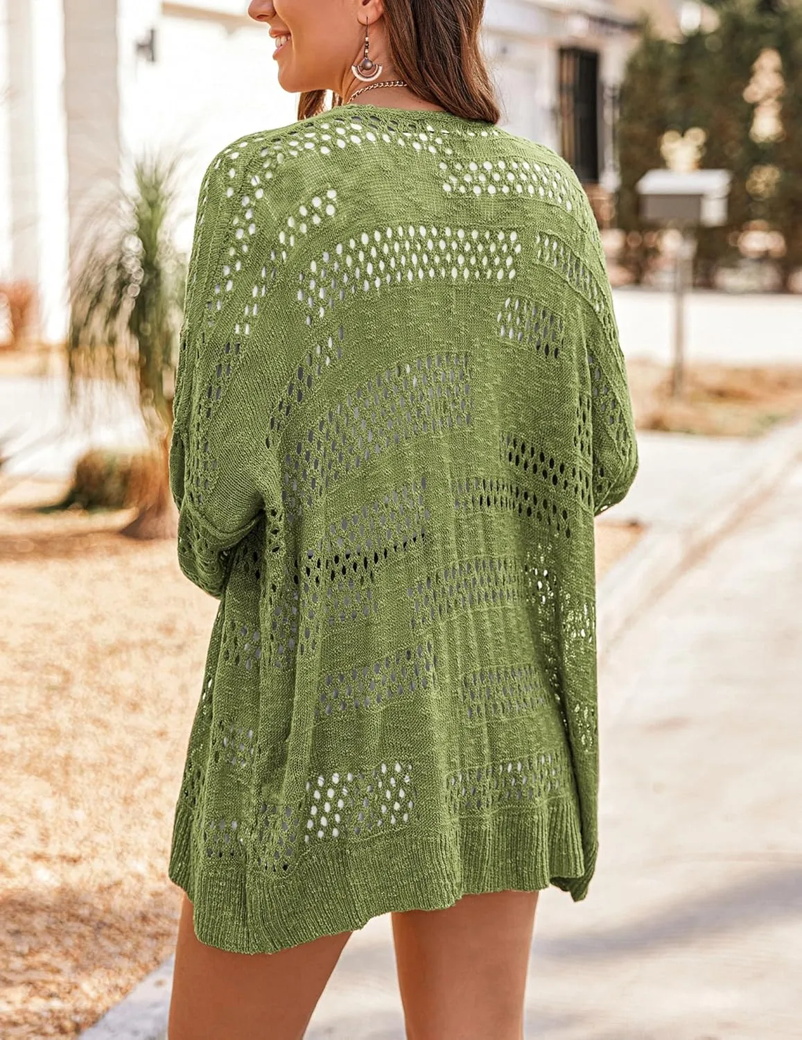 HOTOUCH Lightweight Crochet Cardigan for Women Long Sleeve Open Front Knit Oversized Cardigans Sweaters