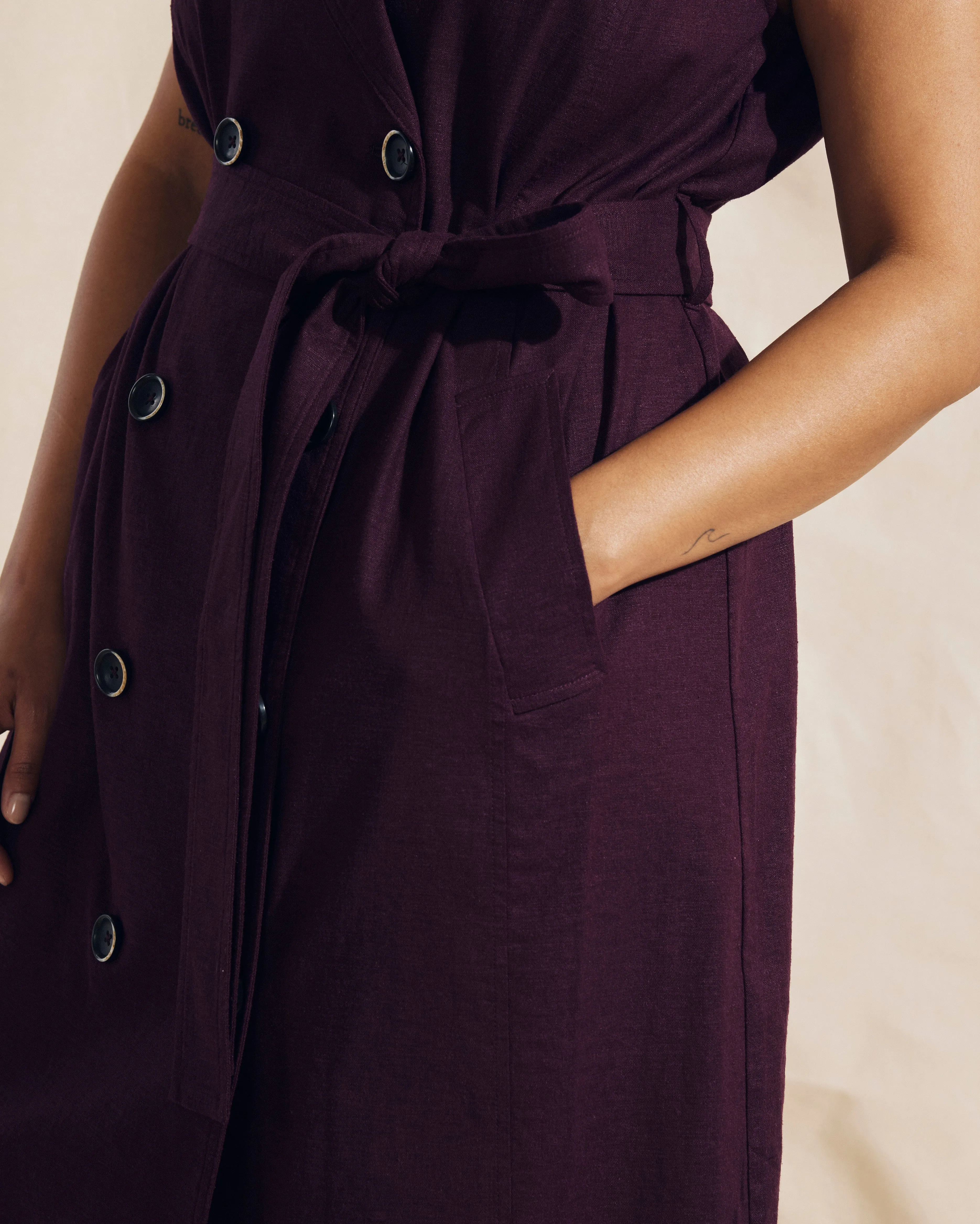 Hudson Linen Trench Dress - Acai