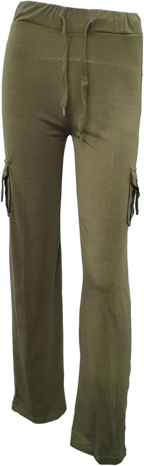 Hvyesh Women Wide Leg Cargo Pants High Waist Casual Pants Yoga Workout Leggings Gym Sweatpants Soft Trousers with Pockets