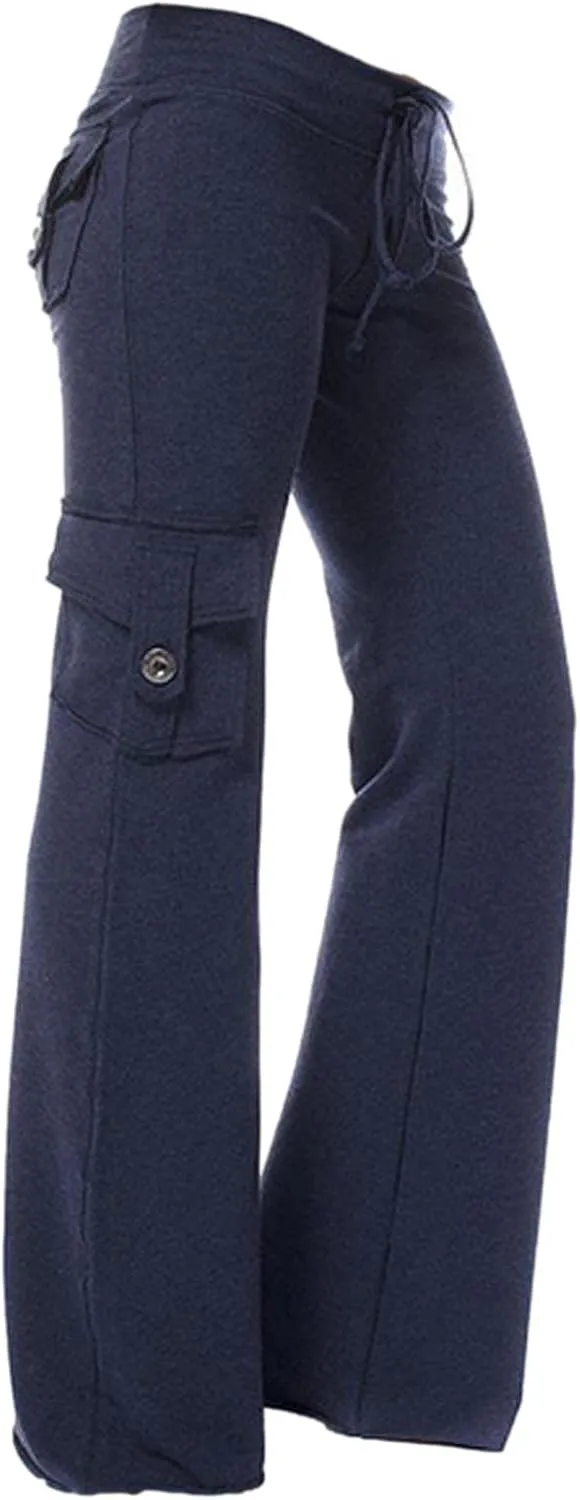 Hvyesh Women Wide Leg Cargo Pants High Waist Casual Pants Yoga Workout Leggings Gym Sweatpants Soft Trousers with Pockets