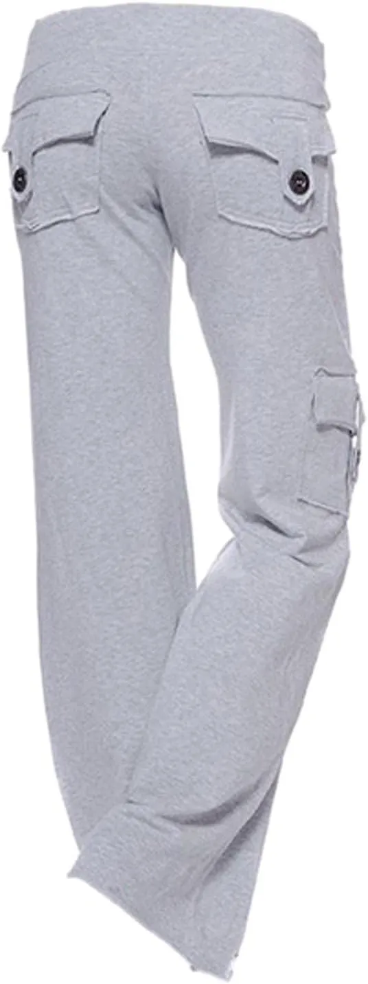 Hvyesh Women Wide Leg Cargo Pants High Waist Casual Pants Yoga Workout Leggings Gym Sweatpants Soft Trousers with Pockets