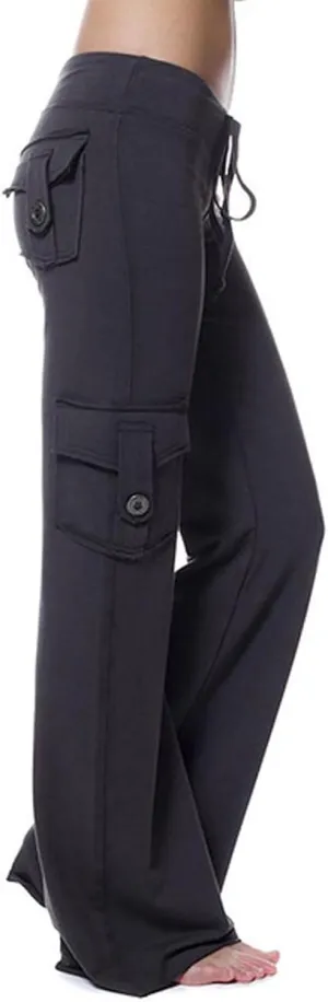 Hvyesh Women Wide Leg Cargo Pants High Waist Casual Pants Yoga Workout Leggings Gym Sweatpants Soft Trousers with Pockets