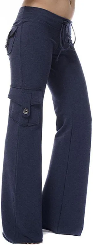 Hvyesh Women Wide Leg Cargo Pants High Waist Casual Pants Yoga Workout Leggings Gym Sweatpants Soft Trousers with Pockets