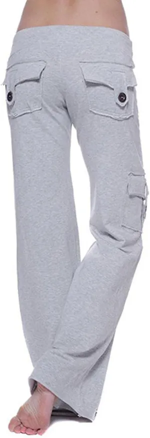 Hvyesh Women Wide Leg Cargo Pants High Waist Casual Pants Yoga Workout Leggings Gym Sweatpants Soft Trousers with Pockets