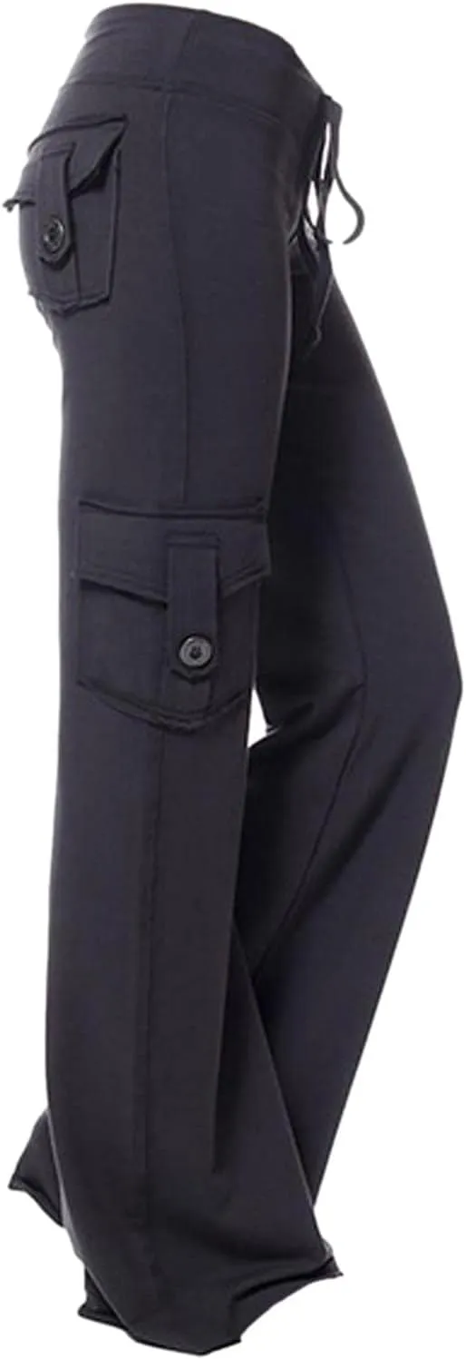 Hvyesh Women Wide Leg Cargo Pants High Waist Casual Pants Yoga Workout Leggings Gym Sweatpants Soft Trousers with Pockets