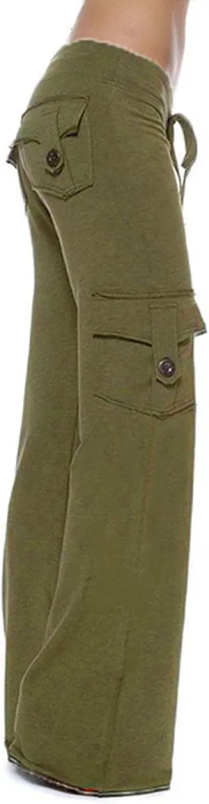Hvyesh Women Wide Leg Cargo Pants High Waist Casual Pants Yoga Workout Leggings Gym Sweatpants Soft Trousers with Pockets