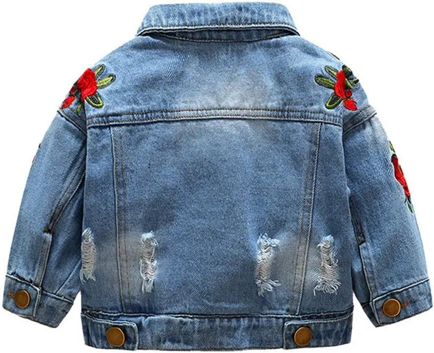 IMEKIS Toddler Baby Denim Jackets Button Down Jeans Coat Ripped Hooded Top Fall Cowboy Outwear Clothes for Kids Girls Boys