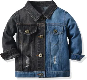 IMEKIS Toddler Baby Denim Jackets Button Down Jeans Coat Ripped Hooded Top Fall Cowboy Outwear Clothes for Kids Girls Boys