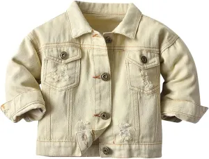 IMEKIS Toddler Baby Denim Jackets Button Down Jeans Coat Ripped Hooded Top Fall Cowboy Outwear Clothes for Kids Girls Boys