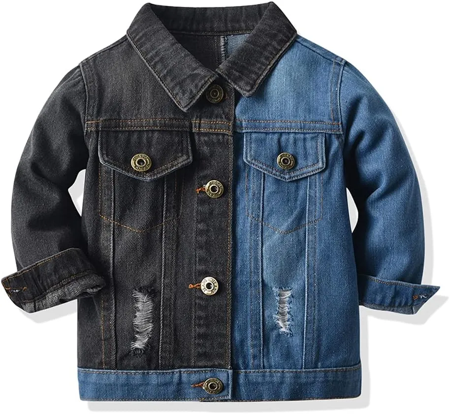 IMEKIS Toddler Baby Denim Jackets Button Down Jeans Coat Ripped Hooded Top Fall Cowboy Outwear Clothes for Kids Girls Boys