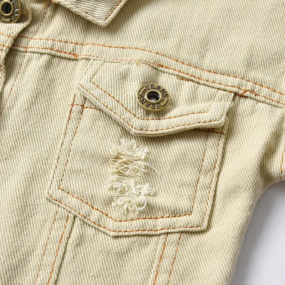 IMEKIS Toddler Baby Denim Jackets Button Down Jeans Coat Ripped Hooded Top Fall Cowboy Outwear Clothes for Kids Girls Boys