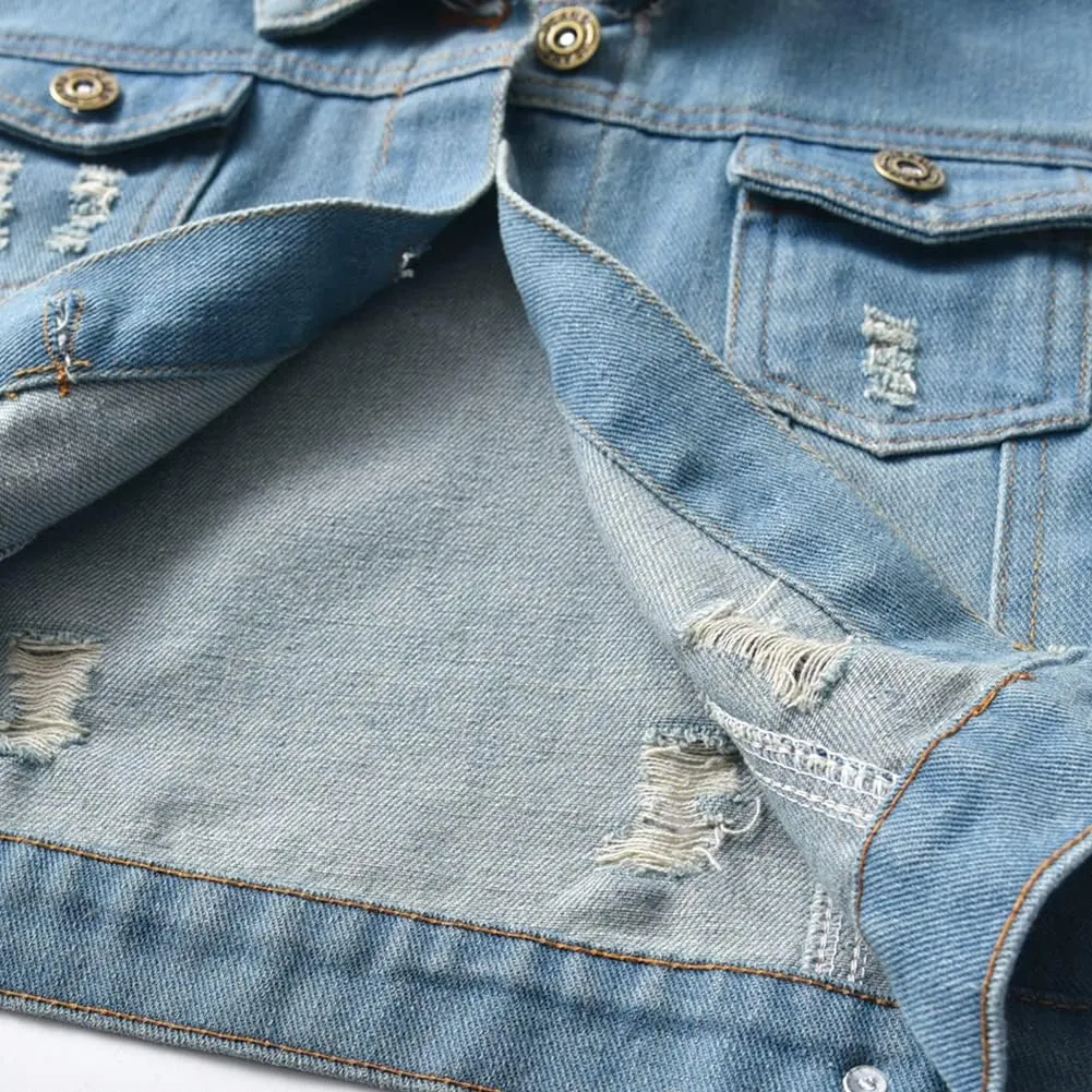 IMEKIS Toddler Baby Denim Jackets Button Down Jeans Coat Ripped Hooded Top Fall Cowboy Outwear Clothes for Kids Girls Boys