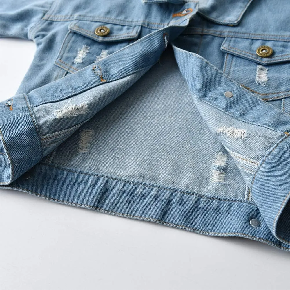IMEKIS Toddler Baby Denim Jackets Button Down Jeans Coat Ripped Hooded Top Fall Cowboy Outwear Clothes for Kids Girls Boys
