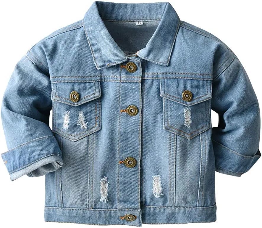 IMEKIS Toddler Baby Denim Jackets Button Down Jeans Coat Ripped Hooded Top Fall Cowboy Outwear Clothes for Kids Girls Boys