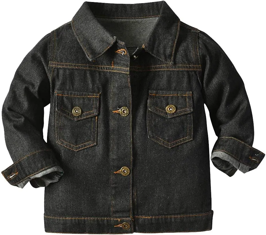 IMEKIS Toddler Baby Denim Jackets Button Down Jeans Coat Ripped Hooded Top Fall Cowboy Outwear Clothes for Kids Girls Boys