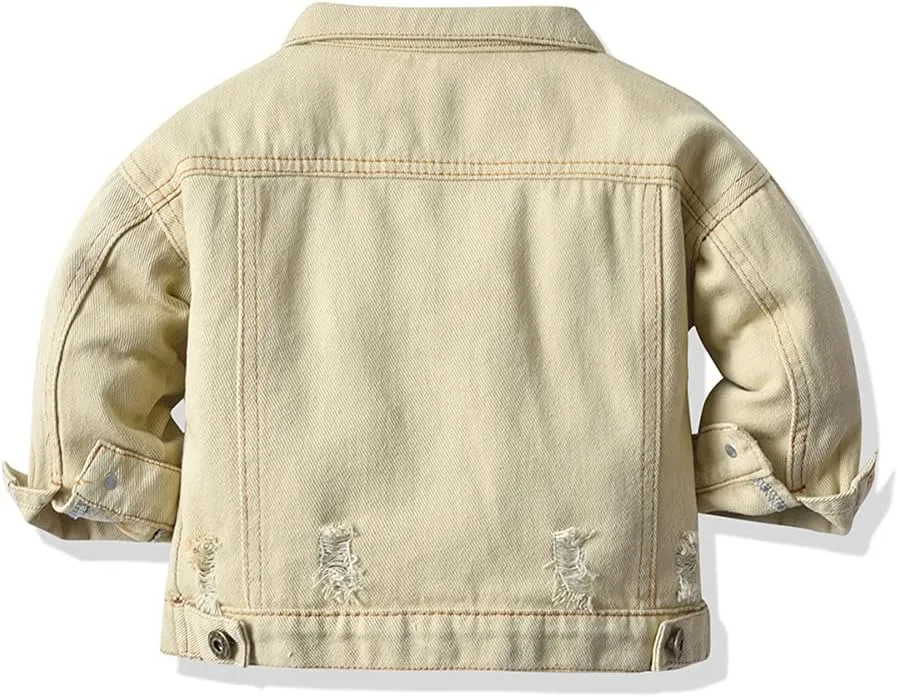 IMEKIS Toddler Baby Denim Jackets Button Down Jeans Coat Ripped Hooded Top Fall Cowboy Outwear Clothes for Kids Girls Boys