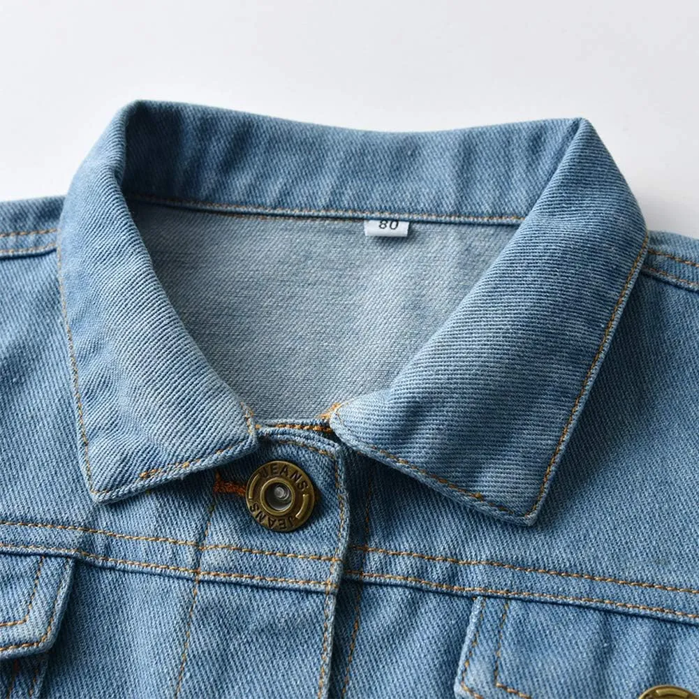 IMEKIS Toddler Baby Denim Jackets Button Down Jeans Coat Ripped Hooded Top Fall Cowboy Outwear Clothes for Kids Girls Boys