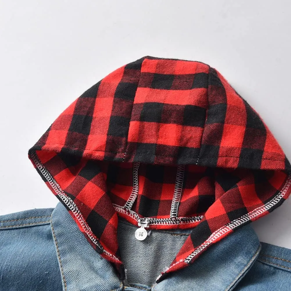 IMEKIS Toddler Baby Denim Jackets Button Down Jeans Coat Ripped Hooded Top Fall Cowboy Outwear Clothes for Kids Girls Boys