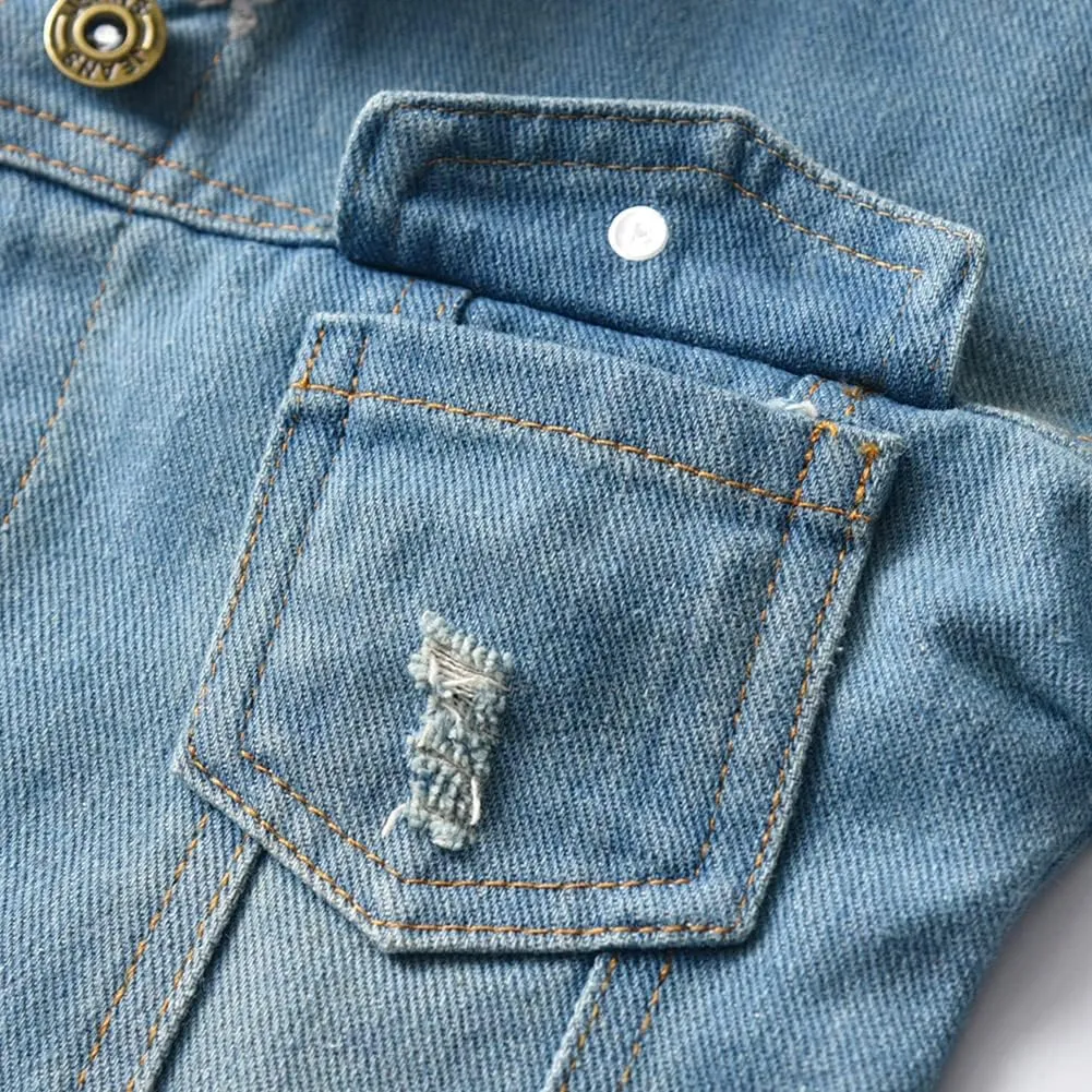 IMEKIS Toddler Baby Denim Jackets Button Down Jeans Coat Ripped Hooded Top Fall Cowboy Outwear Clothes for Kids Girls Boys