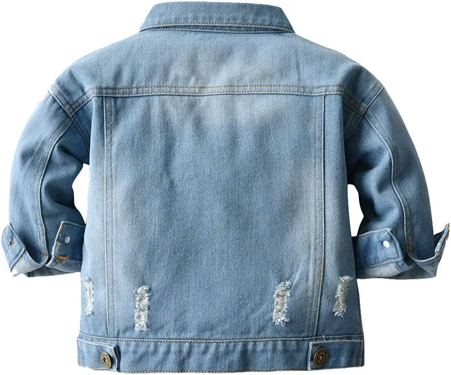 IMEKIS Toddler Baby Denim Jackets Button Down Jeans Coat Ripped Hooded Top Fall Cowboy Outwear Clothes for Kids Girls Boys