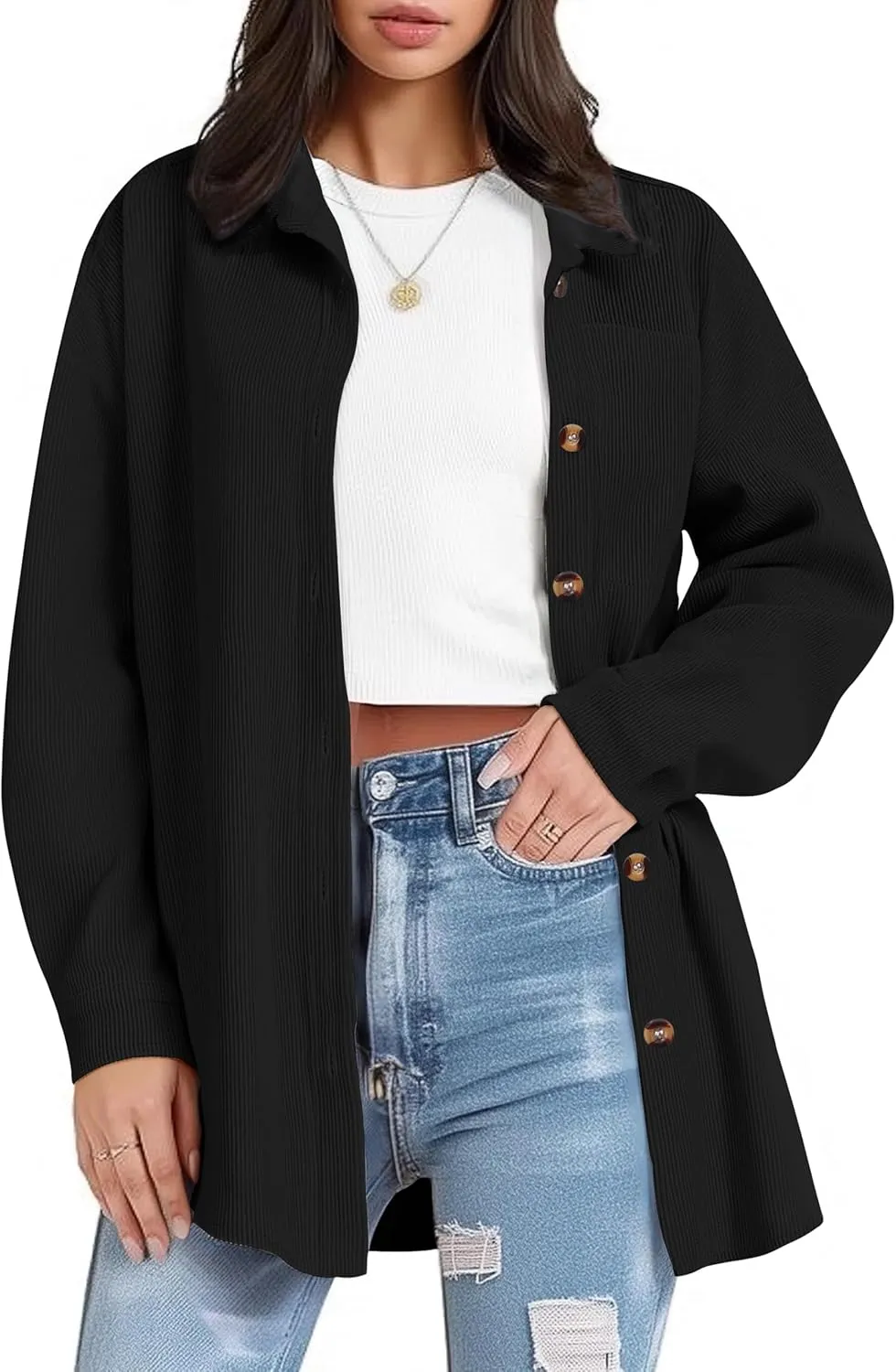 IN'VOLAND Womens Plus Size Corduroy Shirt Long Sleeve Button Down Shirts Fall Blouses Tops Casual Jacket Shacket