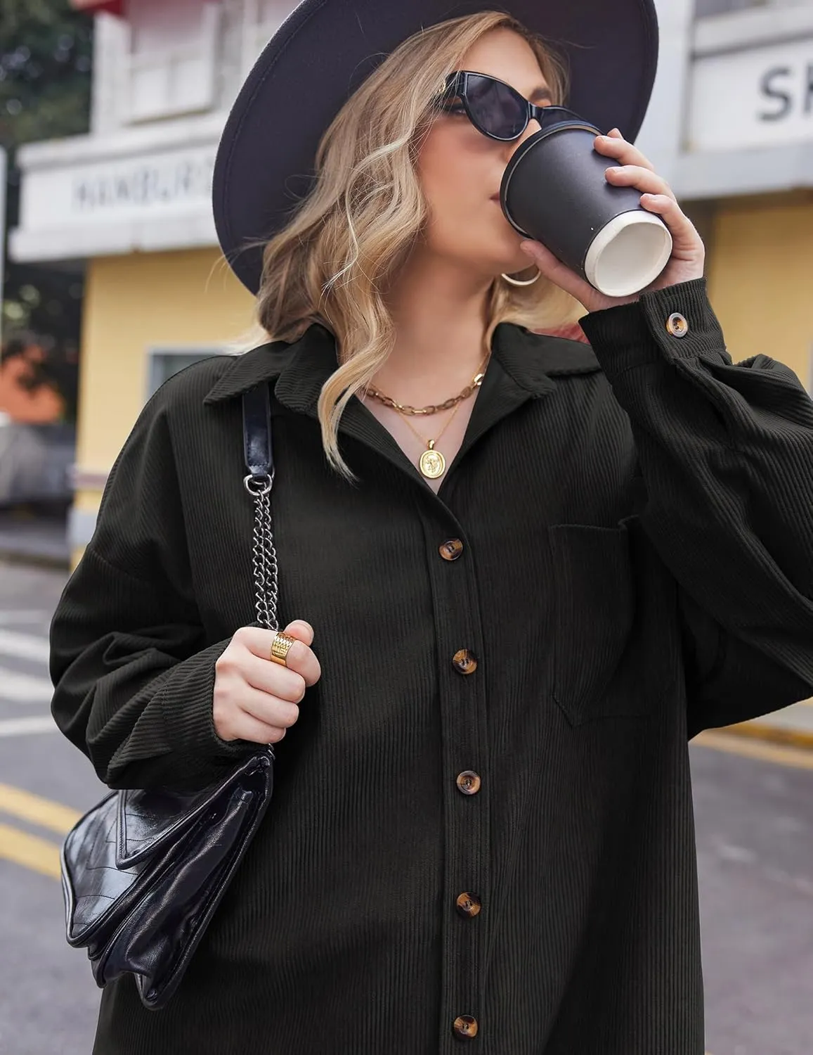 IN'VOLAND Womens Plus Size Corduroy Shirt Long Sleeve Button Down Shirts Fall Blouses Tops Casual Jacket Shacket
