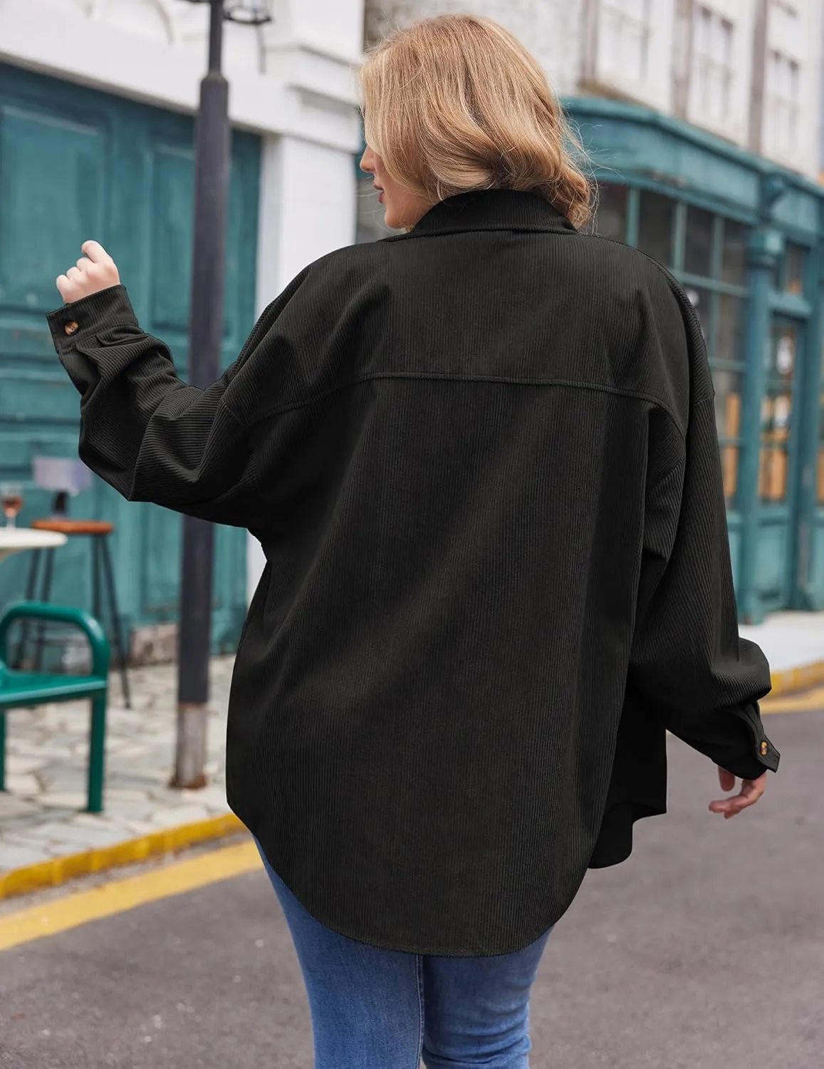 IN'VOLAND Womens Plus Size Corduroy Shirt Long Sleeve Button Down Shirts Fall Blouses Tops Casual Jacket Shacket
