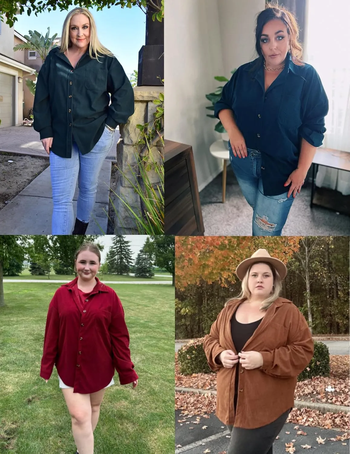 IN'VOLAND Womens Plus Size Corduroy Shirt Long Sleeve Button Down Shirts Fall Blouses Tops Casual Jacket Shacket