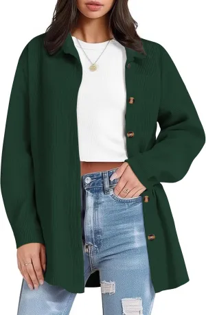 IN'VOLAND Womens Plus Size Corduroy Shirt Long Sleeve Button Down Shirts Fall Blouses Tops Casual Jacket Shacket