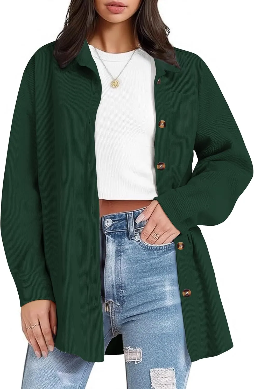 IN'VOLAND Womens Plus Size Corduroy Shirt Long Sleeve Button Down Shirts Fall Blouses Tops Casual Jacket Shacket