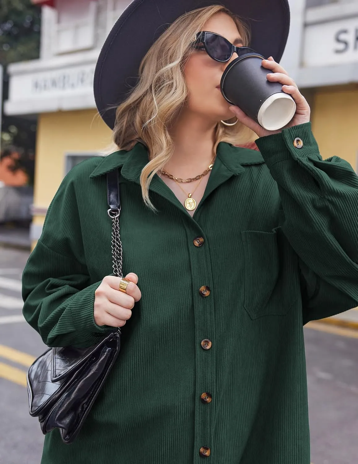 IN'VOLAND Womens Plus Size Corduroy Shirt Long Sleeve Button Down Shirts Fall Blouses Tops Casual Jacket Shacket