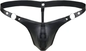 JanJean Men's Faux Leather Low Rise G-String Thongs Bulge Pouch T-Back Bikini Briefs Swimwear Underwear