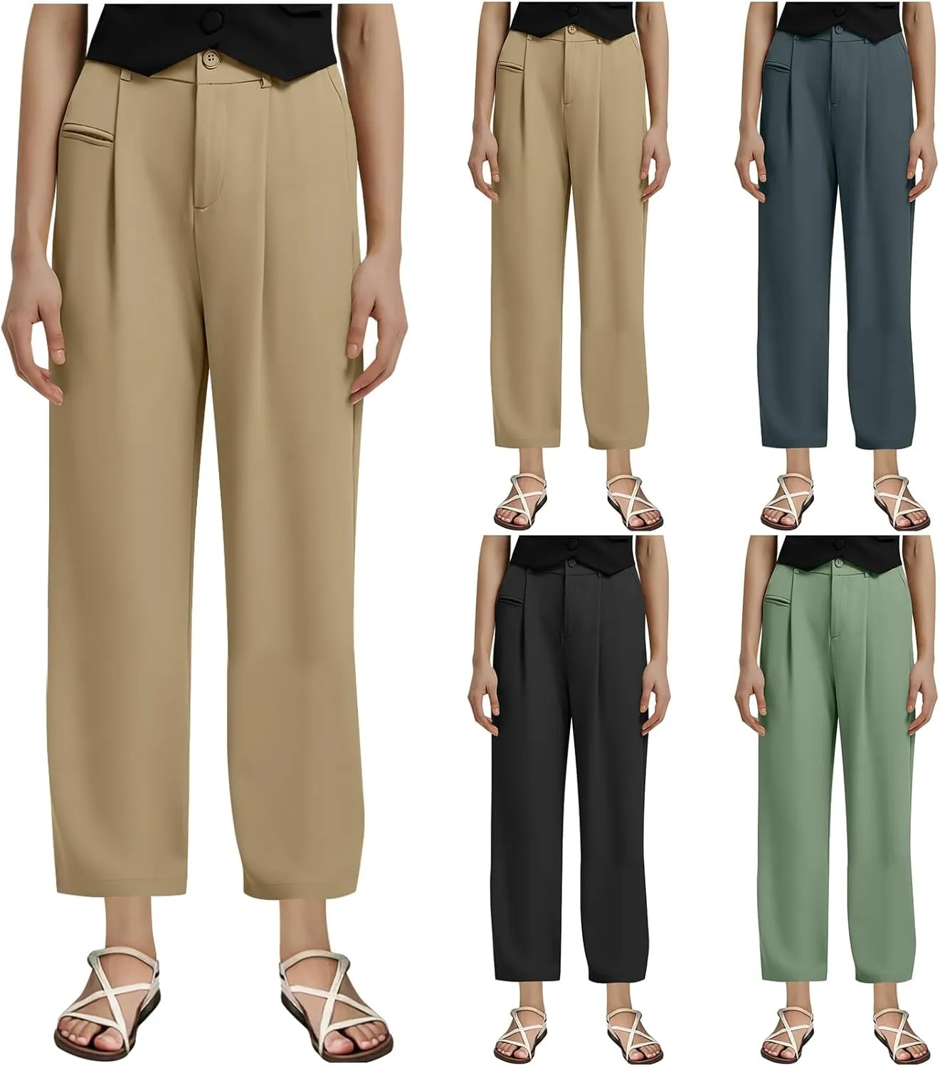 JOAU Women High Waist Palazzo Pants Casual Wide Leg Crop Trousers Button Down Loose Pocket Work Office Business Suit Pants