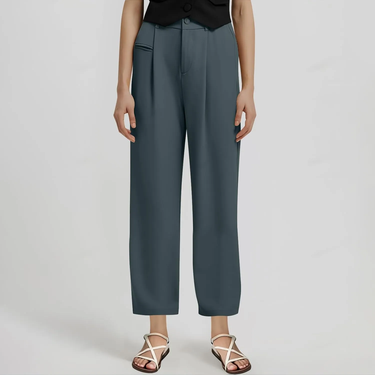JOAU Women High Waist Palazzo Pants Casual Wide Leg Crop Trousers Button Down Loose Pocket Work Office Business Suit Pants
