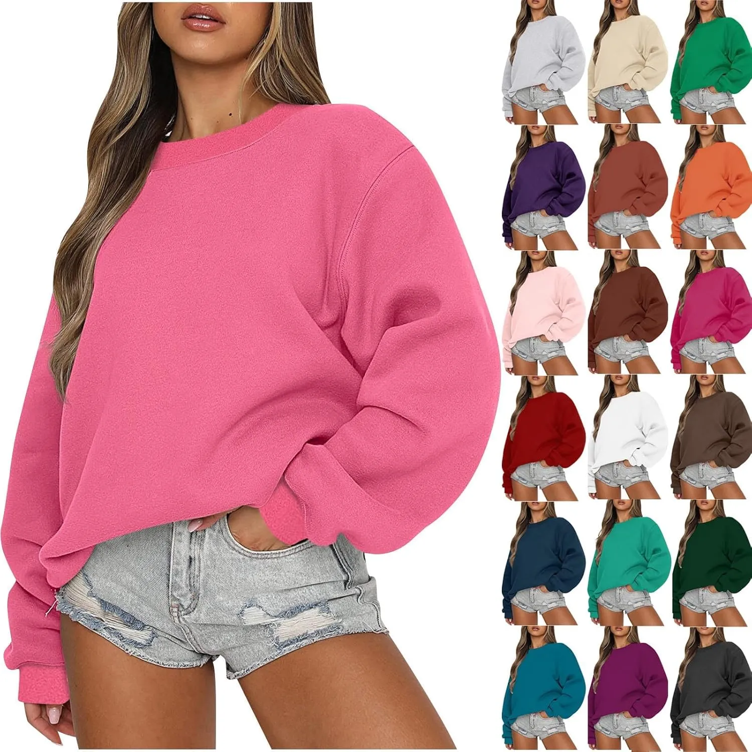 jovati Womens Fashion 2024 Fall Outfits Preppy Oversized Sweatshirts CrewNeck Pullover y2k Hoodies Teen Girls Clothes clearance items for women clean girl aesthetic clothes