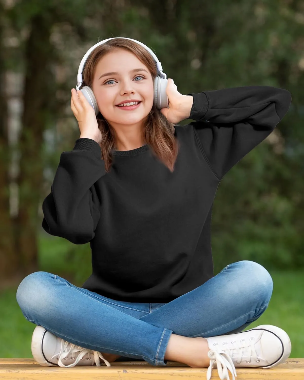 KEREDA Girls Crewneck Oversized Sweatshirt Long Sleeve Tops Loose Pullover Solid Fleece Clothes 7-14 Years