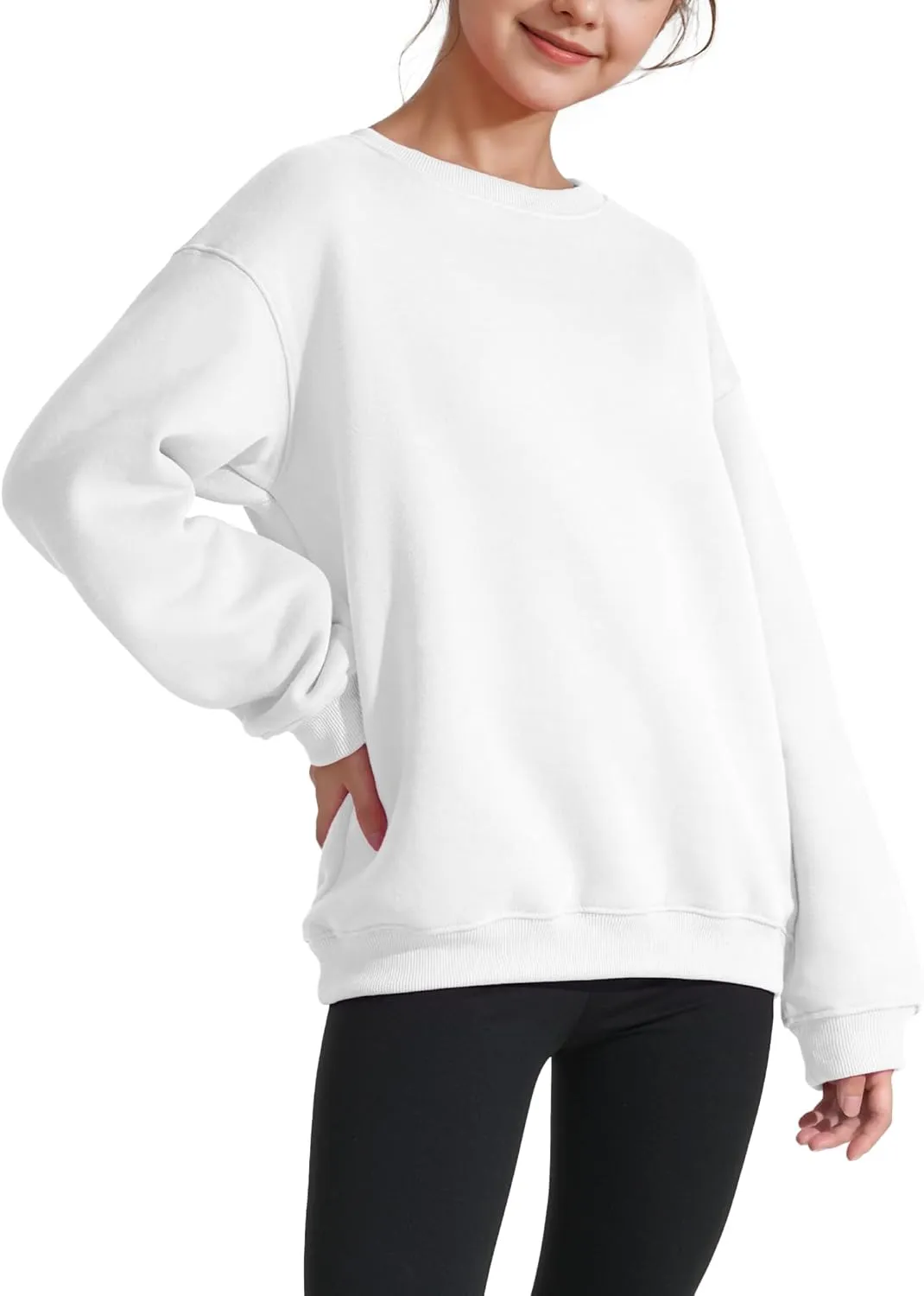 KEREDA Girls Crewneck Oversized Sweatshirt Long Sleeve Tops Loose Pullover Solid Fleece Clothes 7-14 Years