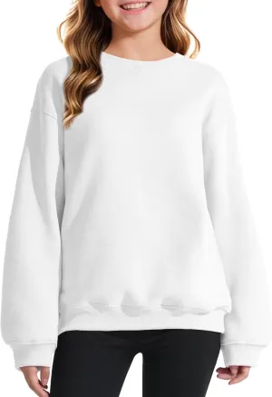 KEREDA Girls Crewneck Oversized Sweatshirt Long Sleeve Tops Loose Pullover Solid Fleece Clothes 7-14 Years