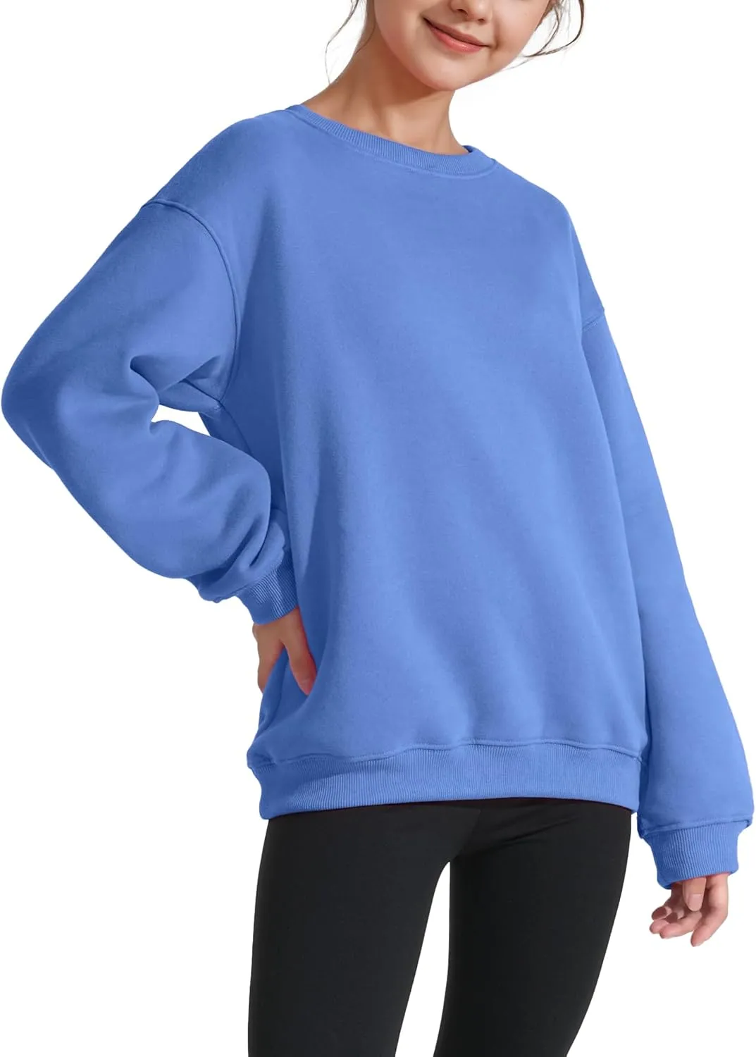 KEREDA Girls Crewneck Oversized Sweatshirt Long Sleeve Tops Loose Pullover Solid Fleece Clothes 7-14 Years