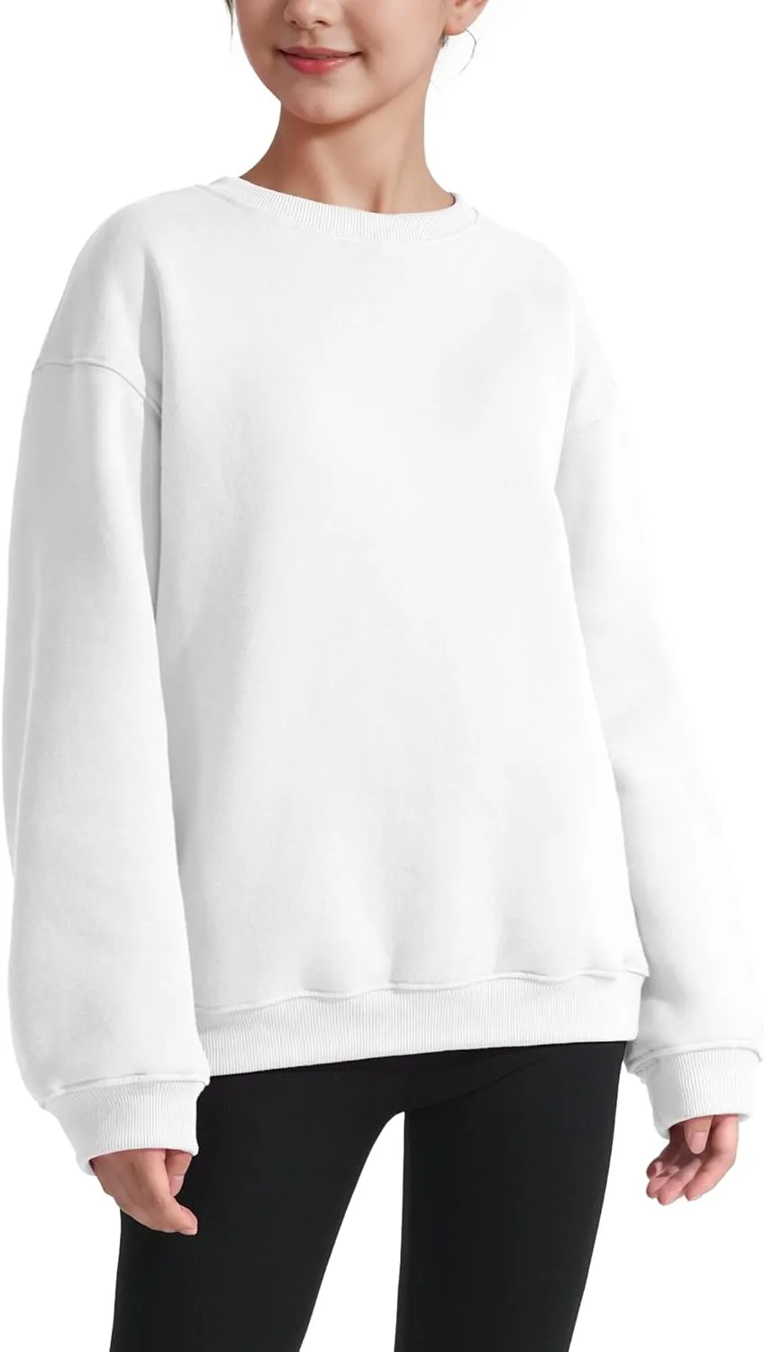 KEREDA Girls Crewneck Oversized Sweatshirt Long Sleeve Tops Loose Pullover Solid Fleece Clothes 7-14 Years