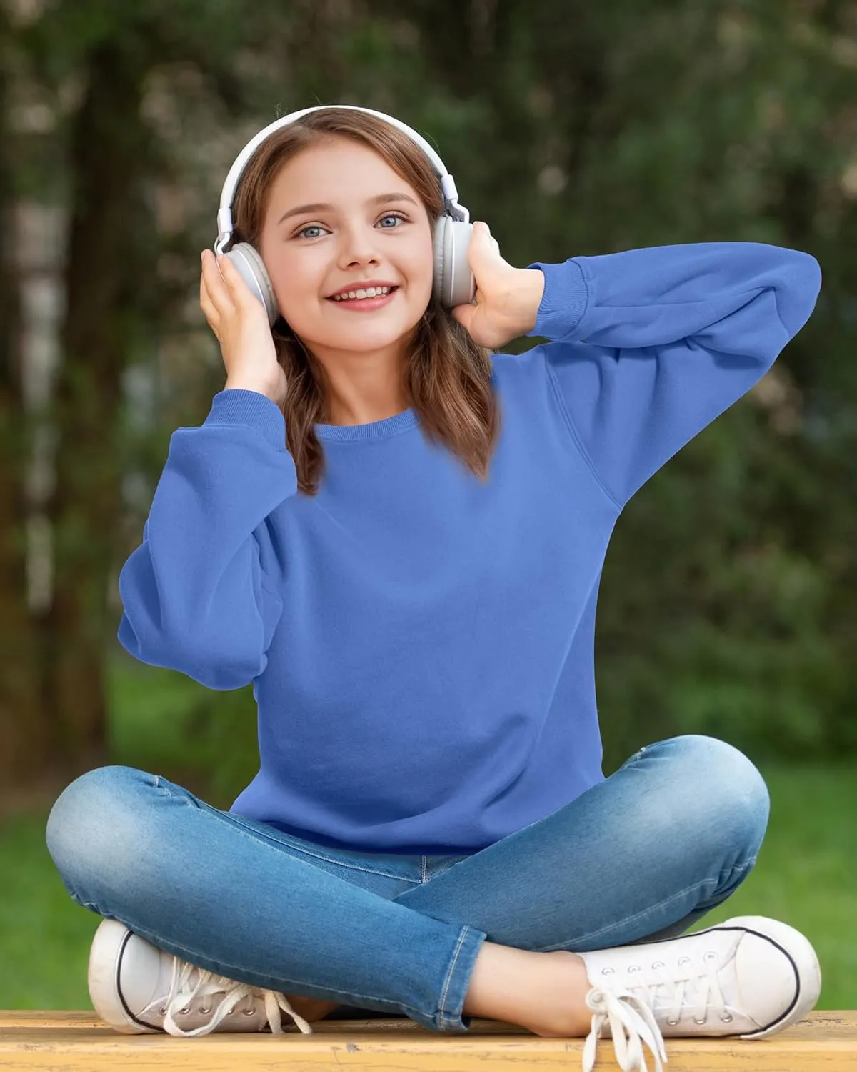 KEREDA Girls Crewneck Oversized Sweatshirt Long Sleeve Tops Loose Pullover Solid Fleece Clothes 7-14 Years