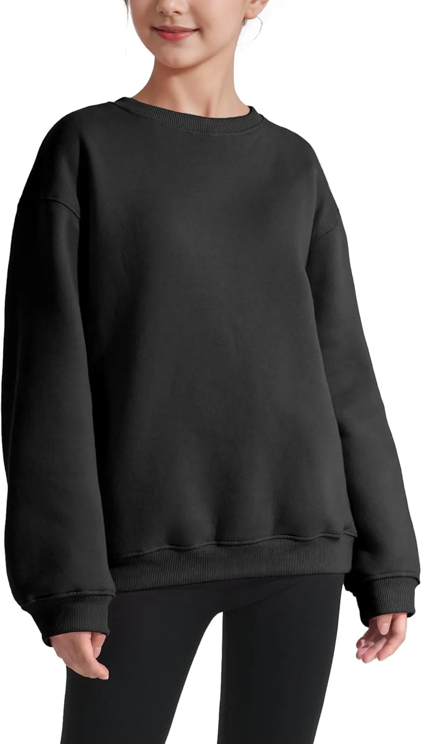KEREDA Girls Crewneck Oversized Sweatshirt Long Sleeve Tops Loose Pullover Solid Fleece Clothes 7-14 Years