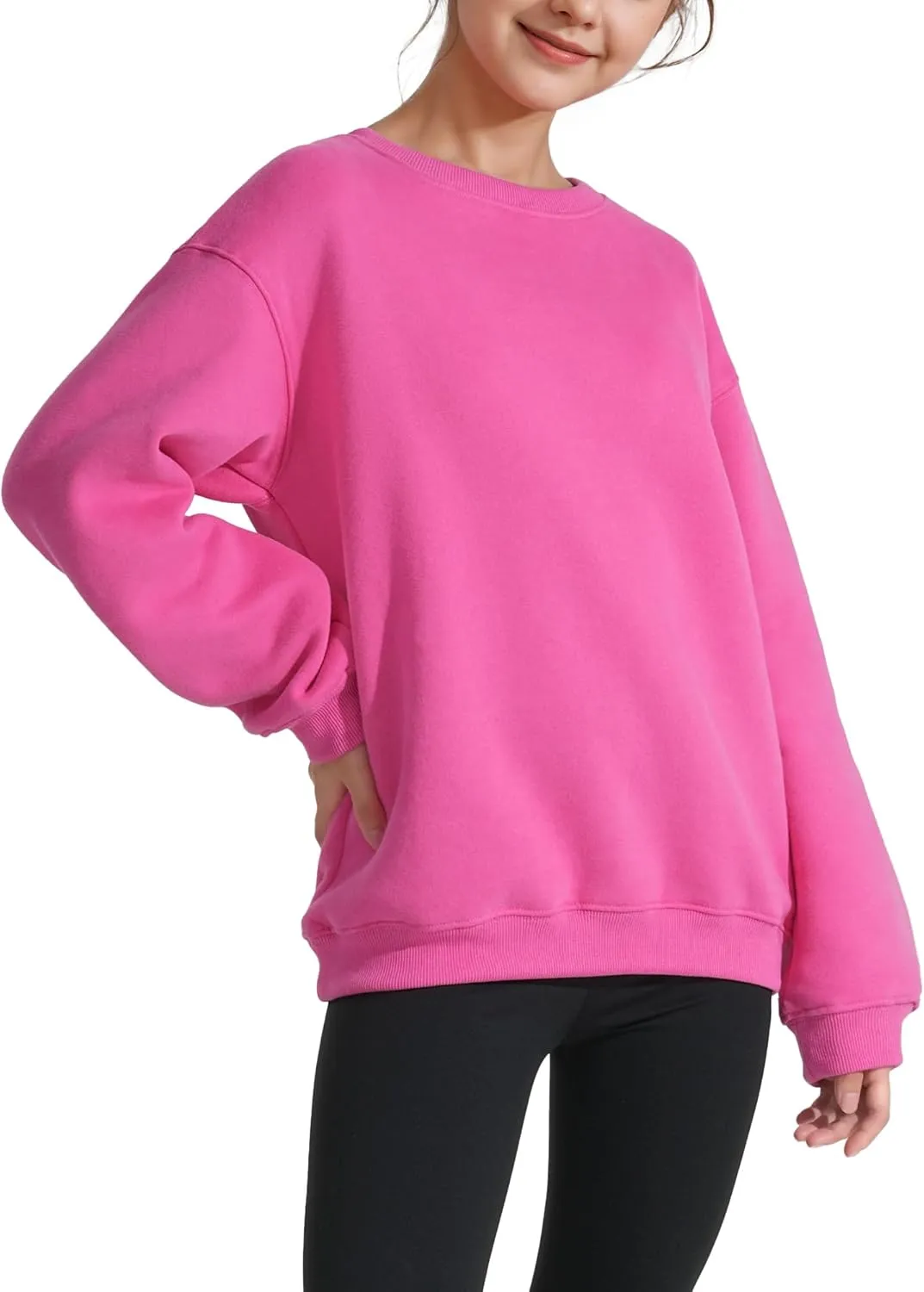 KEREDA Girls Crewneck Oversized Sweatshirt Long Sleeve Tops Loose Pullover Solid Fleece Clothes 7-14 Years