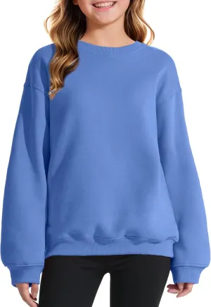 KEREDA Girls Crewneck Oversized Sweatshirt Long Sleeve Tops Loose Pullover Solid Fleece Clothes 7-14 Years