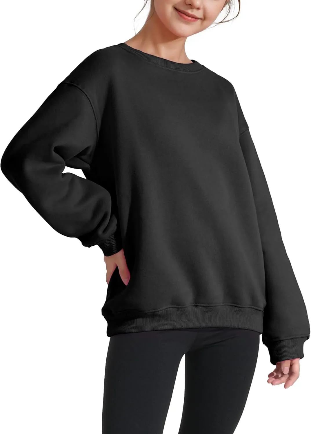KEREDA Girls Crewneck Oversized Sweatshirt Long Sleeve Tops Loose Pullover Solid Fleece Clothes 7-14 Years