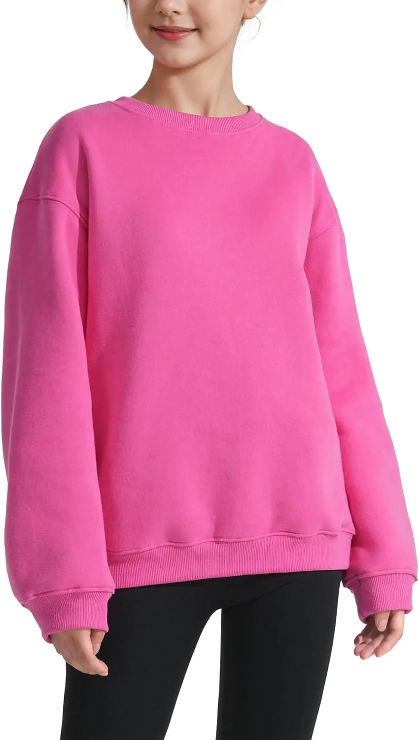 KEREDA Girls Crewneck Oversized Sweatshirt Long Sleeve Tops Loose Pullover Solid Fleece Clothes 7-14 Years