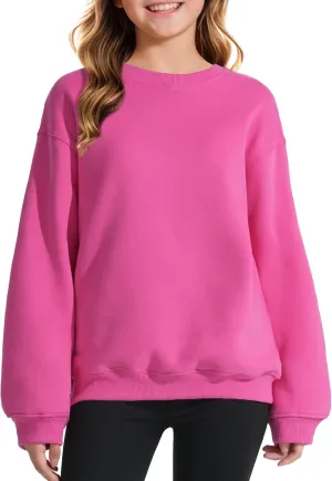 KEREDA Girls Crewneck Oversized Sweatshirt Long Sleeve Tops Loose Pullover Solid Fleece Clothes 7-14 Years