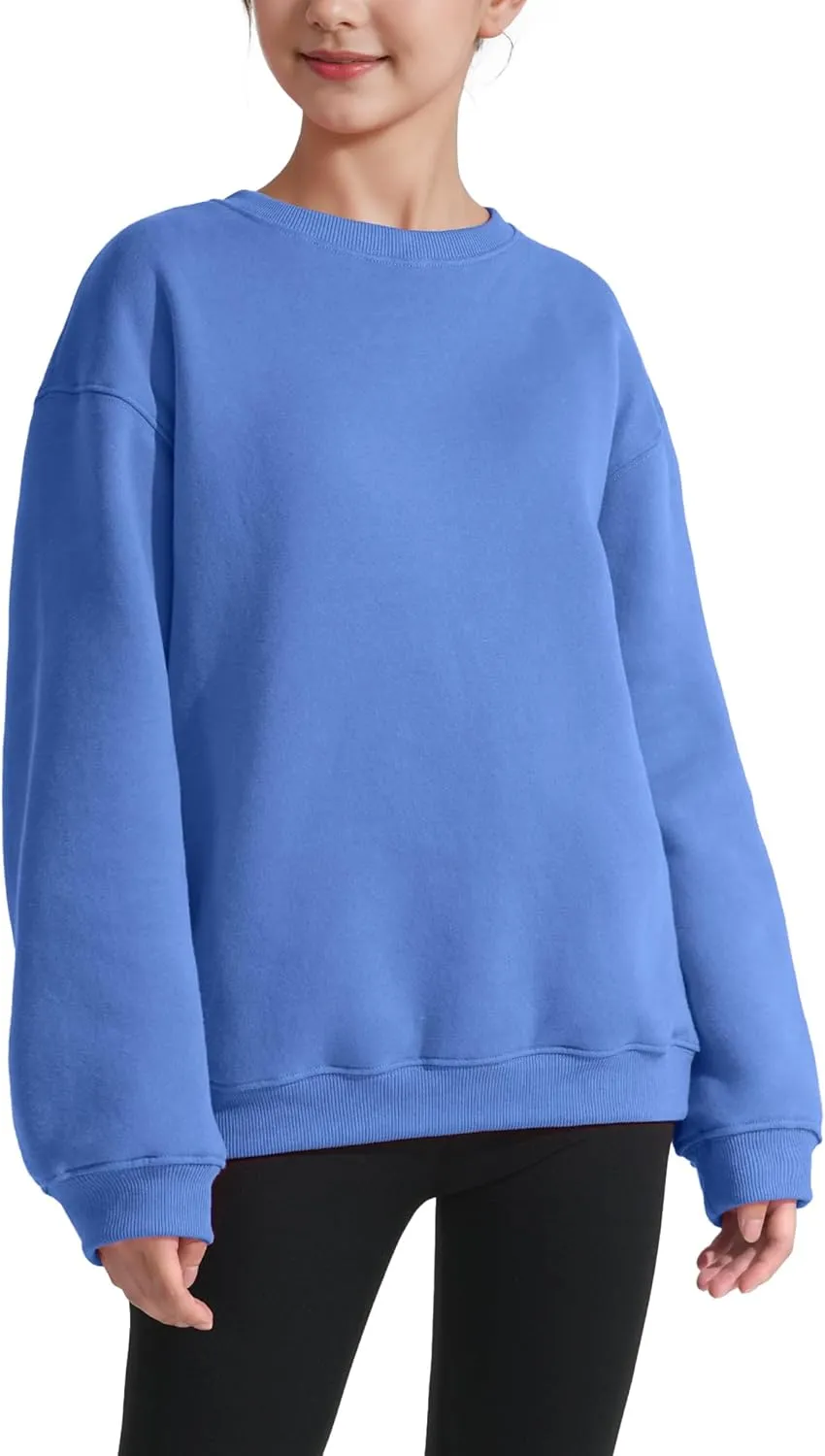 KEREDA Girls Crewneck Oversized Sweatshirt Long Sleeve Tops Loose Pullover Solid Fleece Clothes 7-14 Years