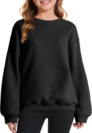 KEREDA Girls Crewneck Oversized Sweatshirt Long Sleeve Tops Loose Pullover Solid Fleece Clothes 7-14 Years